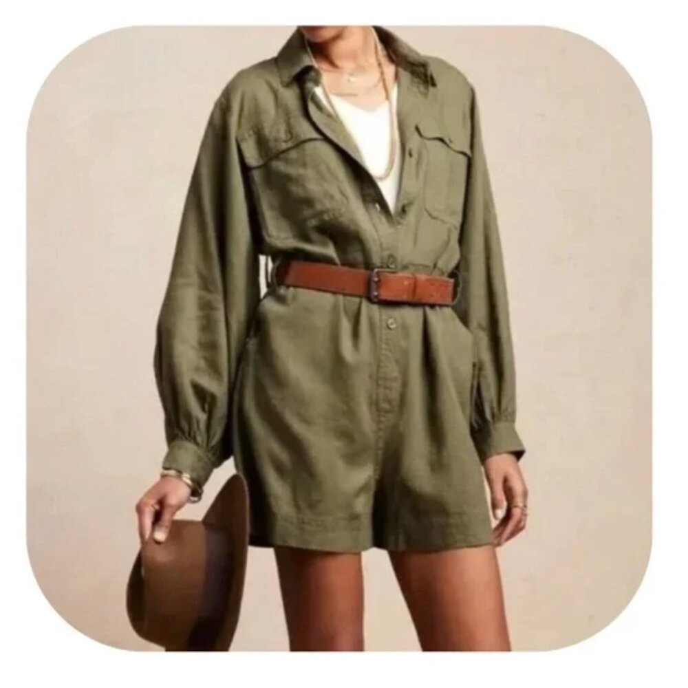 NWT Banana Republic green linen blend romper